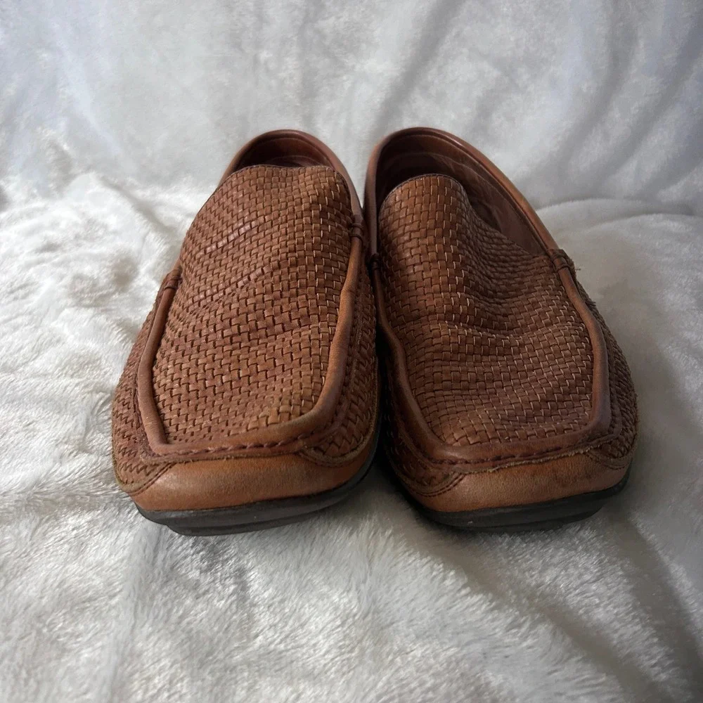 Tommy Bahama Naples Driver Shoes Mens 11 Brown Woven Leather Loafers Coastal